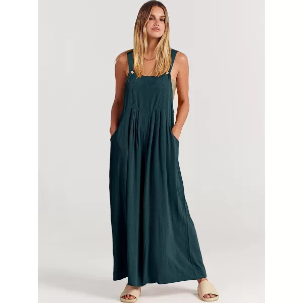 imageANRABESS Womens Overalls Jumpsuit Casual Loose Sleeveless Adjustable Straps Bib Wide Leg Outfits with PocketsCyan