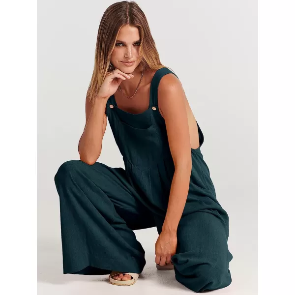 imageANRABESS Womens Overalls Jumpsuit Casual Loose Sleeveless Adjustable Straps Bib Wide Leg Outfits with PocketsCyan