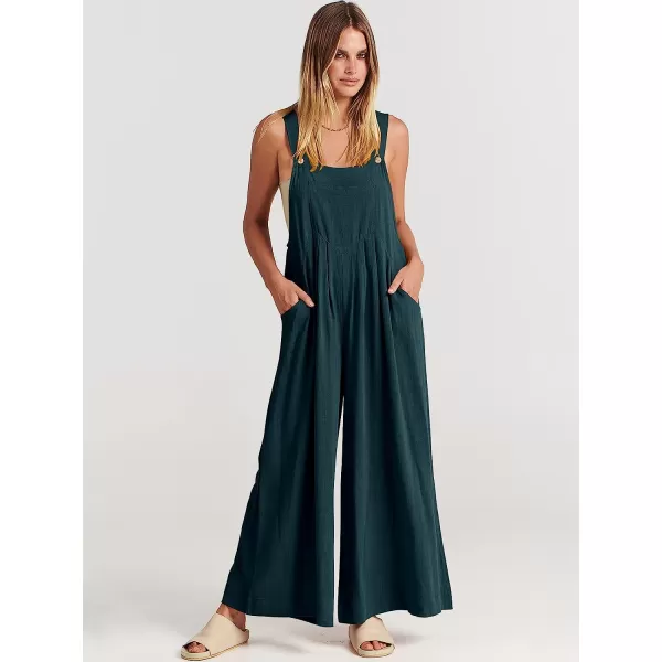 imageANRABESS Womens Overalls Jumpsuit Casual Loose Sleeveless Adjustable Straps Bib Wide Leg Outfits with PocketsCyan