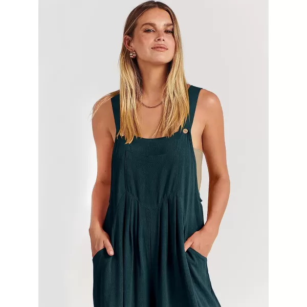 imageANRABESS Womens Overalls Jumpsuit Casual Loose Sleeveless Adjustable Straps Bib Wide Leg Outfits with PocketsCyan