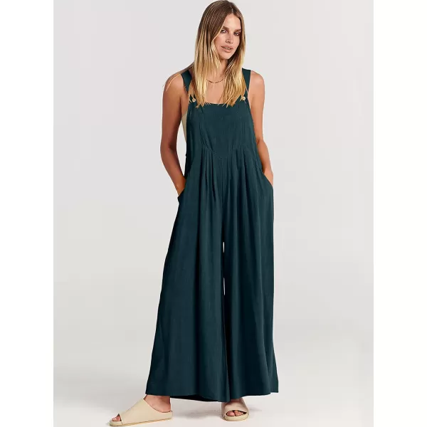 imageANRABESS Womens Overalls Jumpsuit Casual Loose Sleeveless Adjustable Straps Bib Wide Leg Outfits with PocketsCyan