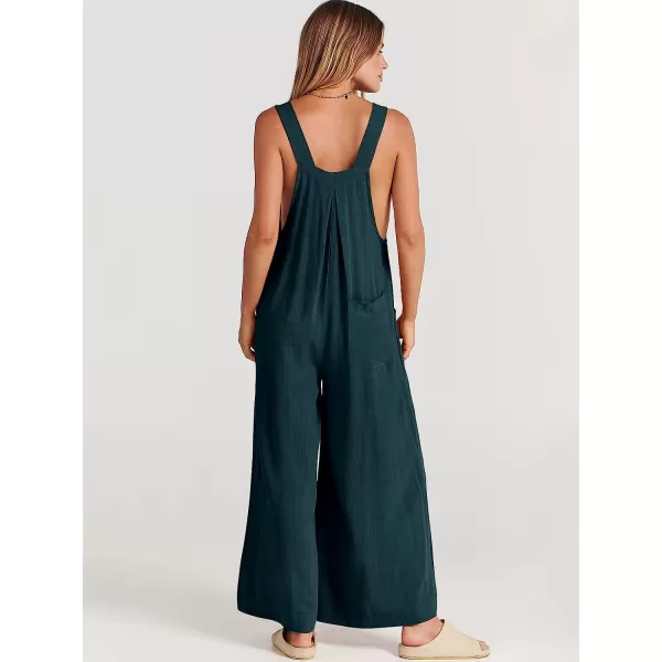 imageANRABESS Womens Overalls Jumpsuit Casual Loose Sleeveless Adjustable Straps Bib Wide Leg Outfits with PocketsCyan