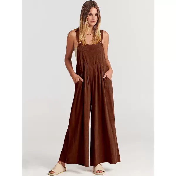 imageANRABESS Womens Overalls Jumpsuit Casual Loose Sleeveless Adjustable Straps Bib Wide Leg Outfits with PocketsDark Brown