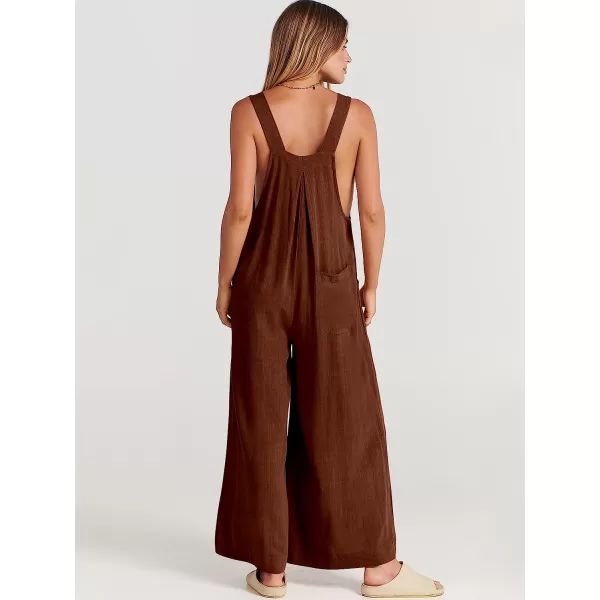 imageANRABESS Womens Overalls Jumpsuit Casual Loose Sleeveless Adjustable Straps Bib Wide Leg Outfits with PocketsDark Brown