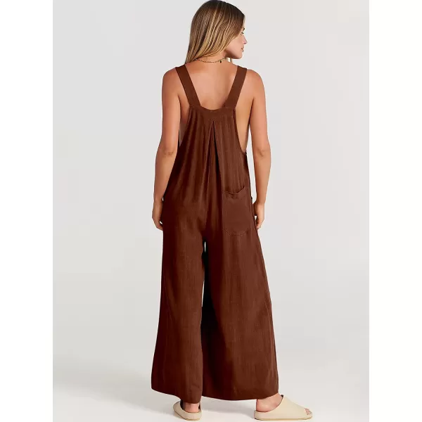imageANRABESS Womens Overalls Jumpsuit Casual Loose Sleeveless Adjustable Straps Bib Wide Leg Outfits with PocketsDark Brown