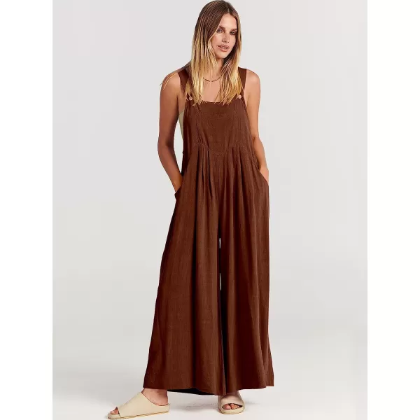 imageANRABESS Womens Overalls Jumpsuit Casual Loose Sleeveless Adjustable Straps Bib Wide Leg Outfits with PocketsDark Brown