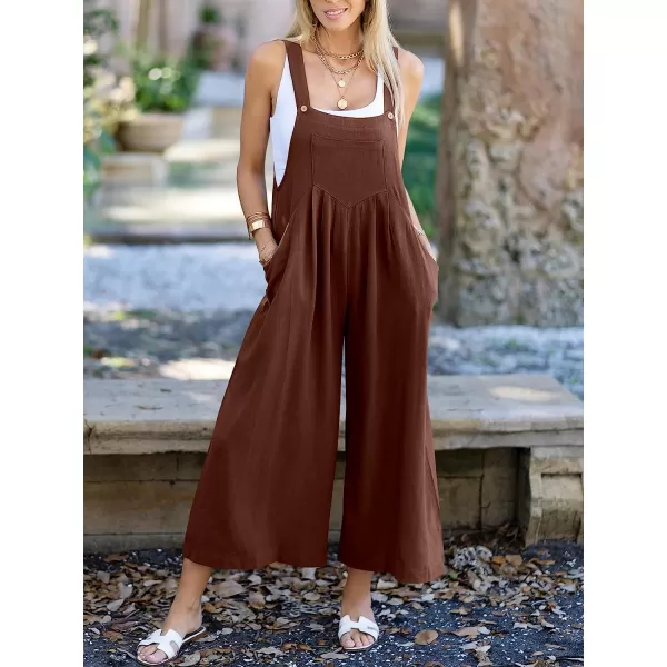imageANRABESS Womens Overalls Jumpsuit Casual Loose Sleeveless Adjustable Straps Bib Wide Leg Outfits with PocketsDark Brown