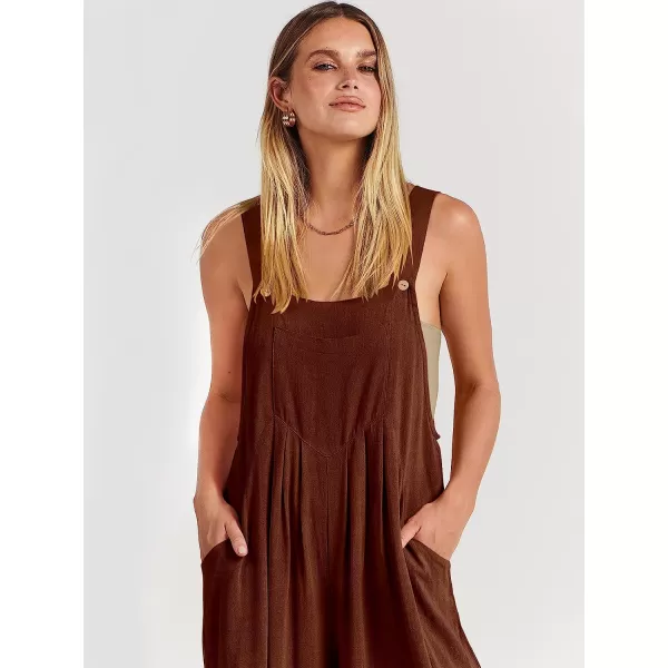 imageANRABESS Womens Overalls Jumpsuit Casual Loose Sleeveless Adjustable Straps Bib Wide Leg Outfits with PocketsDark Brown