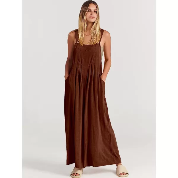 imageANRABESS Womens Overalls Jumpsuit Casual Loose Sleeveless Adjustable Straps Bib Wide Leg Outfits with PocketsDark Brown
