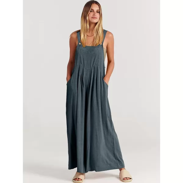 imageANRABESS Womens Overalls Jumpsuit Casual Loose Sleeveless Adjustable Straps Bib Wide Leg Outfits with PocketsDark Grey