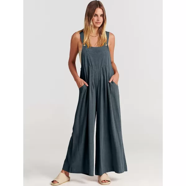 imageANRABESS Womens Overalls Jumpsuit Casual Loose Sleeveless Adjustable Straps Bib Wide Leg Outfits with PocketsDark Grey