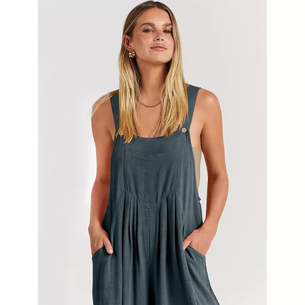 imageANRABESS Womens Overalls Jumpsuit Casual Loose Sleeveless Adjustable Straps Bib Wide Leg Outfits with PocketsDark Grey