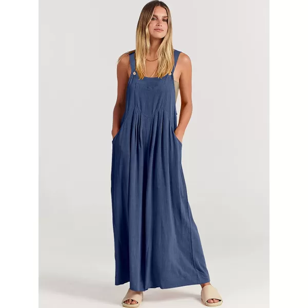 imageANRABESS Womens Overalls Jumpsuit Casual Loose Sleeveless Adjustable Straps Bib Wide Leg Outfits with PocketsDeep Blue