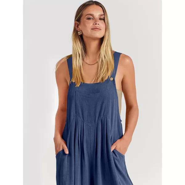 imageANRABESS Womens Overalls Jumpsuit Casual Loose Sleeveless Adjustable Straps Bib Wide Leg Outfits with PocketsDeep Blue