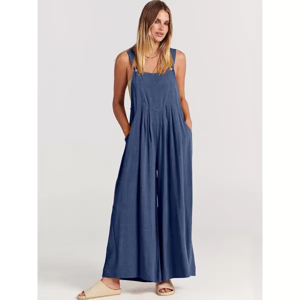 imageANRABESS Womens Overalls Jumpsuit Casual Loose Sleeveless Adjustable Straps Bib Wide Leg Outfits with PocketsDeep Blue