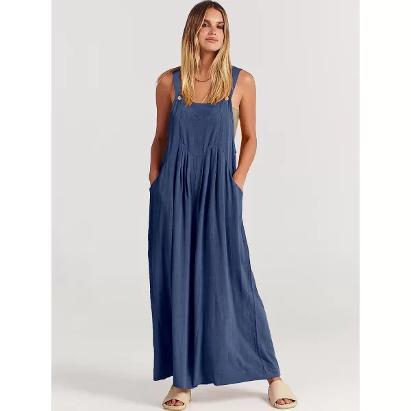 imageANRABESS Womens Overalls Jumpsuit Casual Loose Sleeveless Adjustable Straps Bib Wide Leg Outfits with PocketsDeep Blue