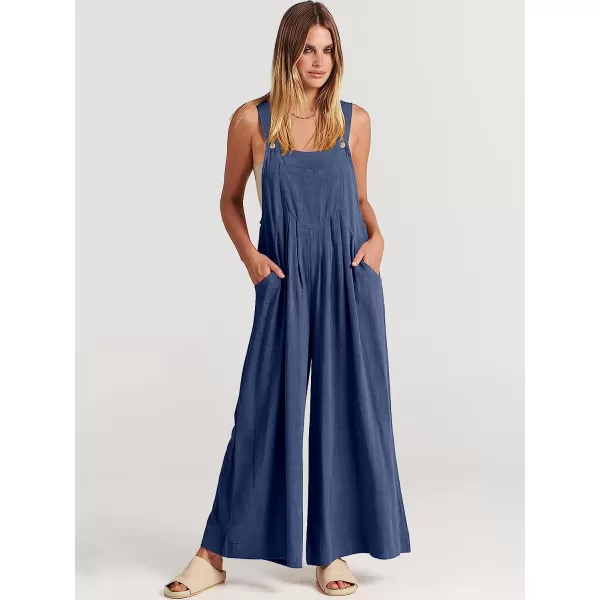 imageANRABESS Womens Overalls Jumpsuit Casual Loose Sleeveless Adjustable Straps Bib Wide Leg Outfits with PocketsDeep Blue