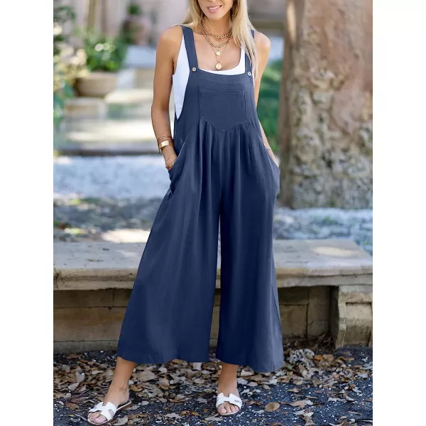 imageANRABESS Womens Overalls Jumpsuit Casual Loose Sleeveless Adjustable Straps Bib Wide Leg Outfits with PocketsDeep Blue