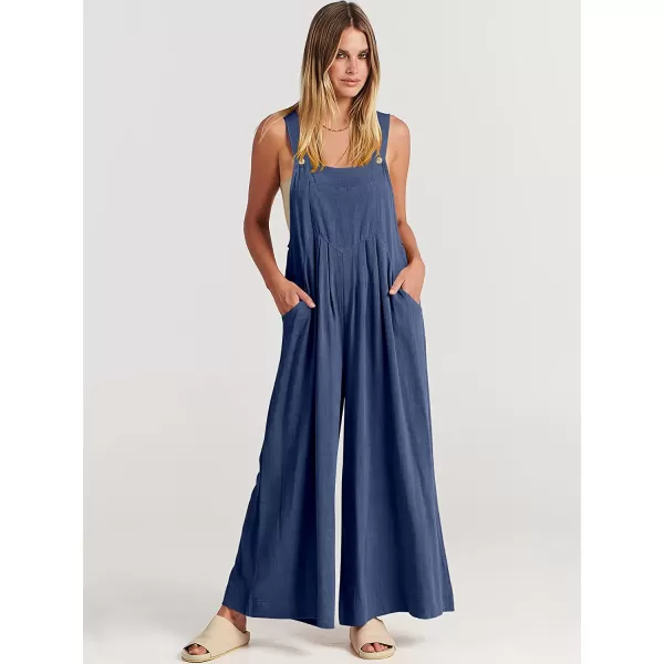 imageANRABESS Womens Overalls Jumpsuit Casual Loose Sleeveless Adjustable Straps Bib Wide Leg Outfits with PocketsDeep Blue