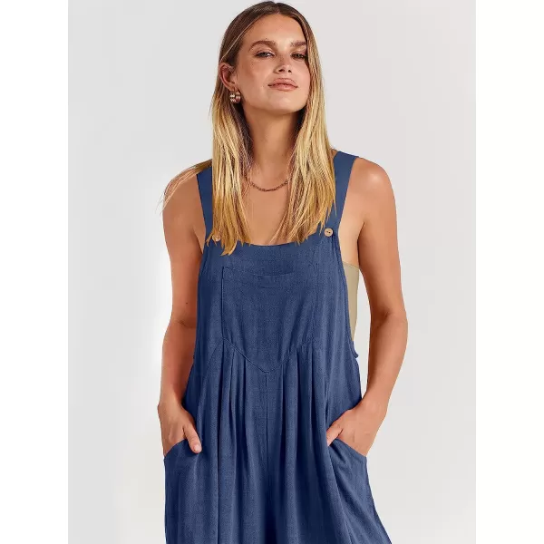 imageANRABESS Womens Overalls Jumpsuit Casual Loose Sleeveless Adjustable Straps Bib Wide Leg Outfits with PocketsDeep Blue