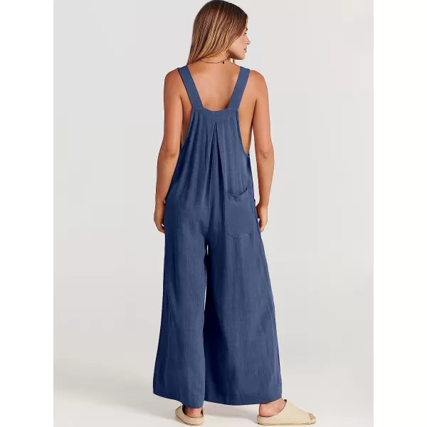 imageANRABESS Womens Overalls Jumpsuit Casual Loose Sleeveless Adjustable Straps Bib Wide Leg Outfits with PocketsDeep Blue