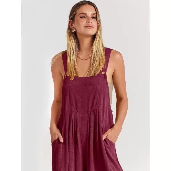 imageANRABESS Womens Overalls Jumpsuit Casual Loose Sleeveless Adjustable Straps Bib Wide Leg Outfits with PocketsFuchsia