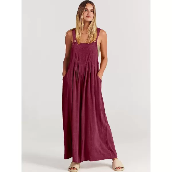imageANRABESS Womens Overalls Jumpsuit Casual Loose Sleeveless Adjustable Straps Bib Wide Leg Outfits with PocketsFuchsia