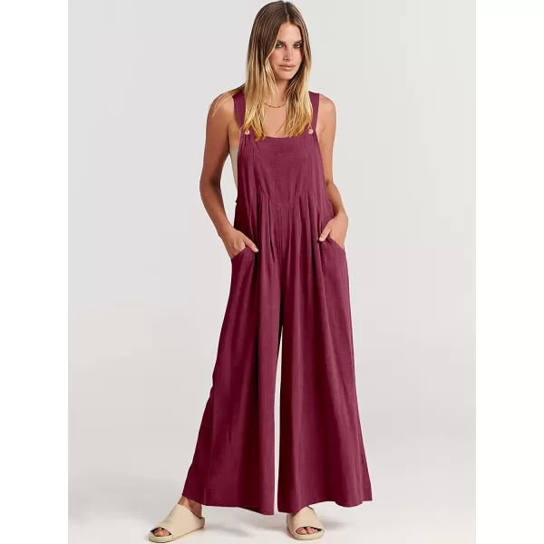 imageANRABESS Womens Overalls Jumpsuit Casual Loose Sleeveless Adjustable Straps Bib Wide Leg Outfits with PocketsFuchsia