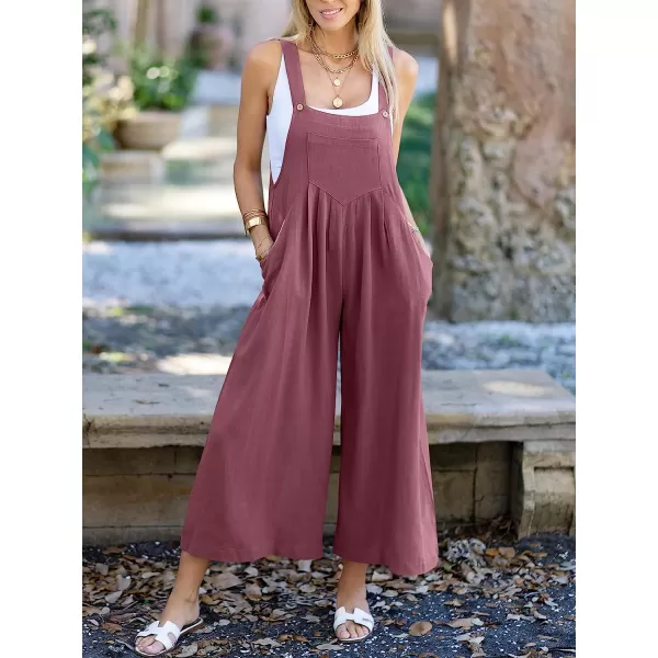imageANRABESS Womens Overalls Jumpsuit Casual Loose Sleeveless Adjustable Straps Bib Wide Leg Outfits with PocketsFuchsia
