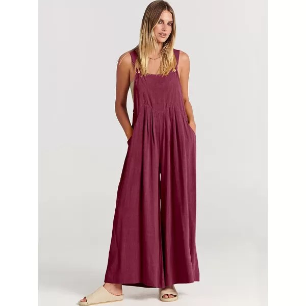 imageANRABESS Womens Overalls Jumpsuit Casual Loose Sleeveless Adjustable Straps Bib Wide Leg Outfits with PocketsFuchsia