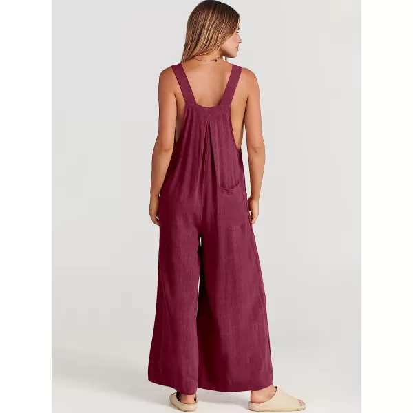 imageANRABESS Womens Overalls Jumpsuit Casual Loose Sleeveless Adjustable Straps Bib Wide Leg Outfits with PocketsFuchsia