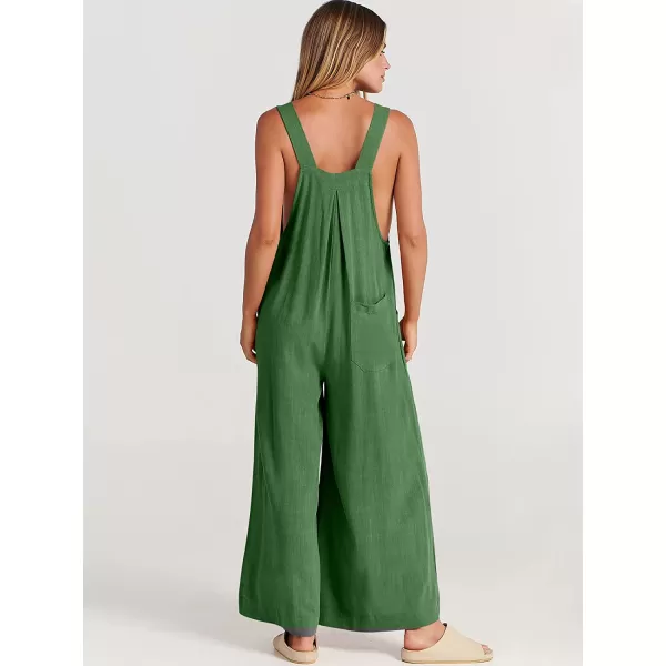 imageANRABESS Womens Overalls Jumpsuit Casual Loose Sleeveless Adjustable Straps Bib Wide Leg Outfits with PocketsGrass