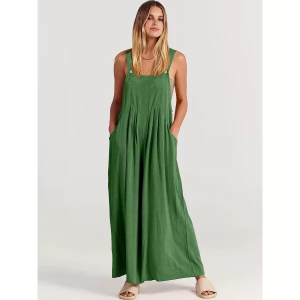 imageANRABESS Womens Overalls Jumpsuit Casual Loose Sleeveless Adjustable Straps Bib Wide Leg Outfits with PocketsGrass
