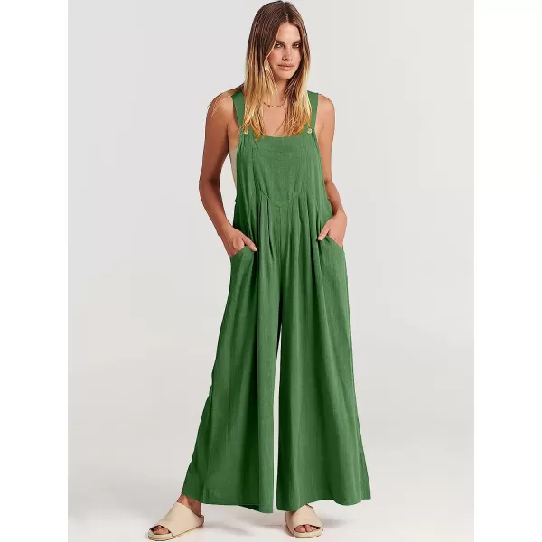 imageANRABESS Womens Overalls Jumpsuit Casual Loose Sleeveless Adjustable Straps Bib Wide Leg Outfits with PocketsGrass