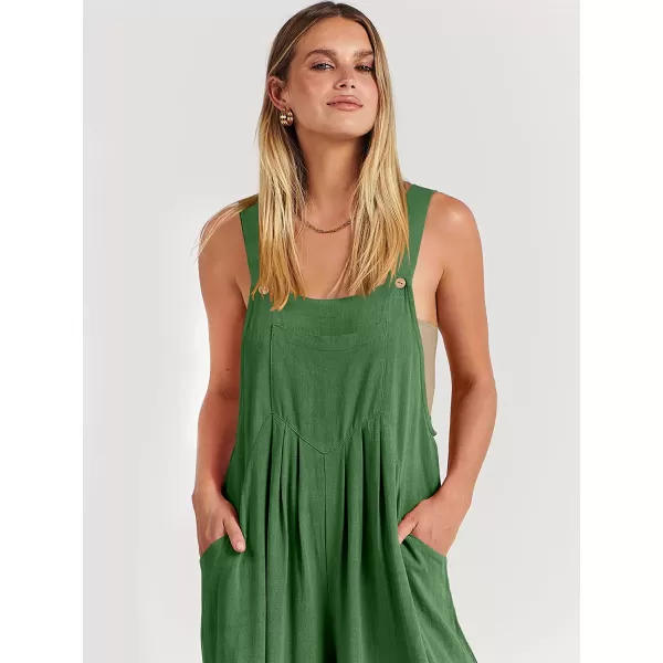 imageANRABESS Womens Overalls Jumpsuit Casual Loose Sleeveless Adjustable Straps Bib Wide Leg Outfits with PocketsGrass