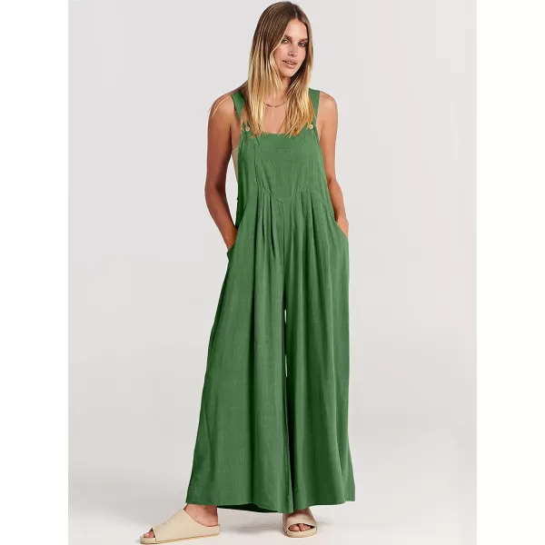 imageANRABESS Womens Overalls Jumpsuit Casual Loose Sleeveless Adjustable Straps Bib Wide Leg Outfits with PocketsGrass