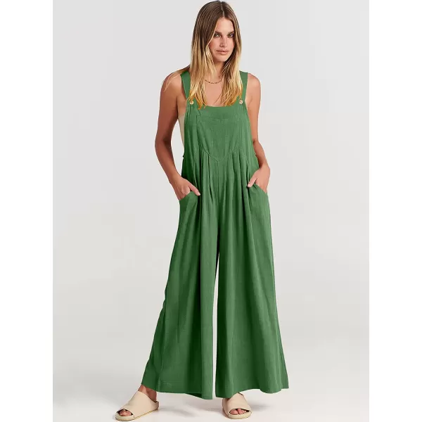 imageANRABESS Womens Overalls Jumpsuit Casual Loose Sleeveless Adjustable Straps Bib Wide Leg Outfits with PocketsGrass