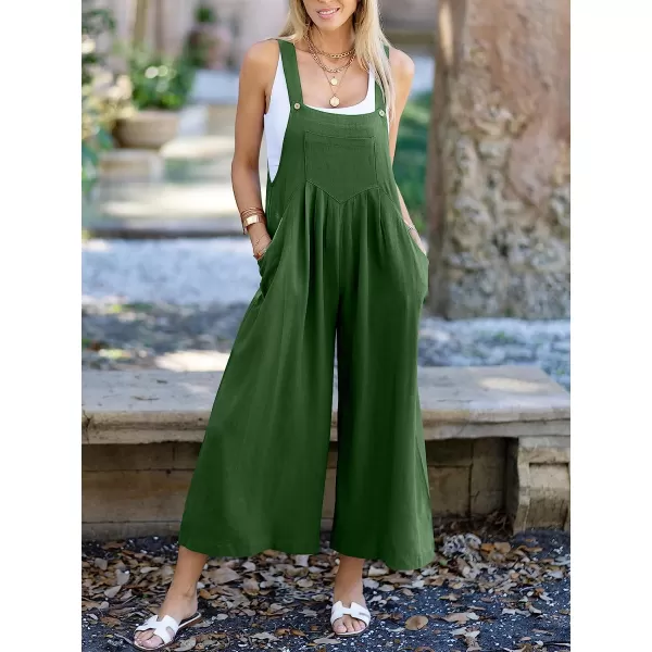 imageANRABESS Womens Overalls Jumpsuit Casual Loose Sleeveless Adjustable Straps Bib Wide Leg Outfits with PocketsGrass
