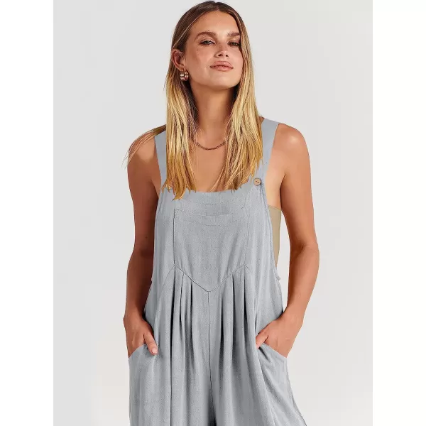 imageANRABESS Womens Overalls Jumpsuit Casual Loose Sleeveless Adjustable Straps Bib Wide Leg Outfits with PocketsGrey