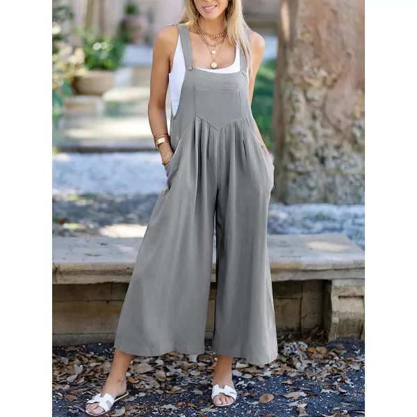 imageANRABESS Womens Overalls Jumpsuit Casual Loose Sleeveless Adjustable Straps Bib Wide Leg Outfits with PocketsGrey