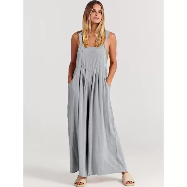 imageANRABESS Womens Overalls Jumpsuit Casual Loose Sleeveless Adjustable Straps Bib Wide Leg Outfits with PocketsGrey