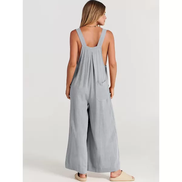 imageANRABESS Womens Overalls Jumpsuit Casual Loose Sleeveless Adjustable Straps Bib Wide Leg Outfits with PocketsGrey