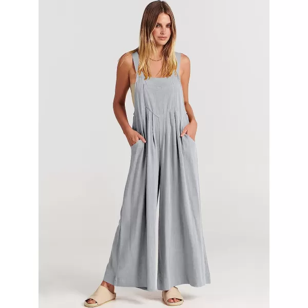 imageANRABESS Womens Overalls Jumpsuit Casual Loose Sleeveless Adjustable Straps Bib Wide Leg Outfits with PocketsGrey