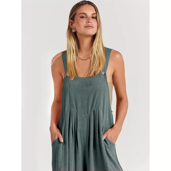 imageANRABESS Womens Overalls Jumpsuit Casual Loose Sleeveless Adjustable Straps Bib Wide Leg Outfits with PocketsGrey Blue