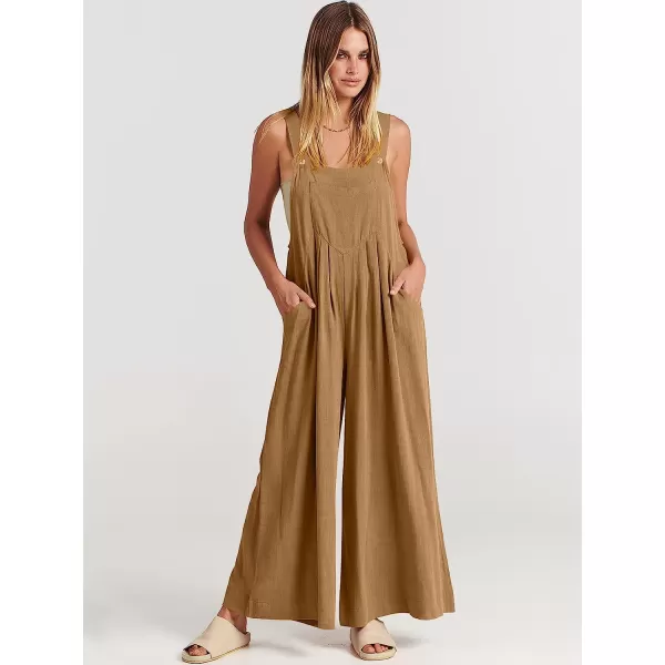 imageANRABESS Womens Overalls Jumpsuit Casual Loose Sleeveless Adjustable Straps Bib Wide Leg Outfits with PocketsKhaki