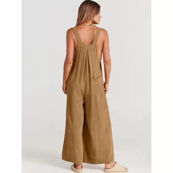 imageANRABESS Womens Overalls Jumpsuit Casual Loose Sleeveless Adjustable Straps Bib Wide Leg Outfits with PocketsKhaki