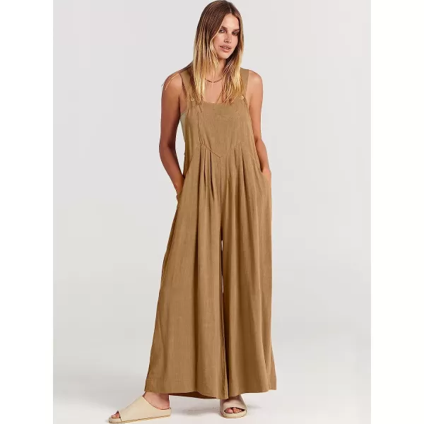 imageANRABESS Womens Overalls Jumpsuit Casual Loose Sleeveless Adjustable Straps Bib Wide Leg Outfits with PocketsKhaki