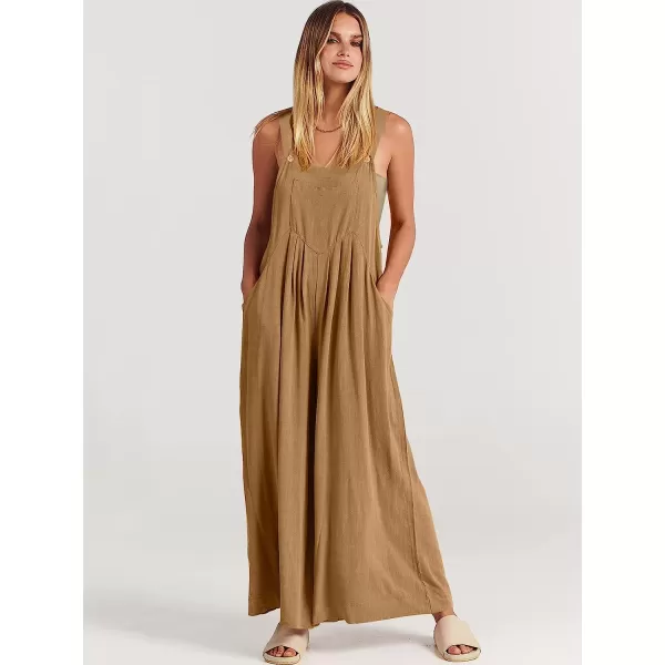 imageANRABESS Womens Overalls Jumpsuit Casual Loose Sleeveless Adjustable Straps Bib Wide Leg Outfits with PocketsKhaki