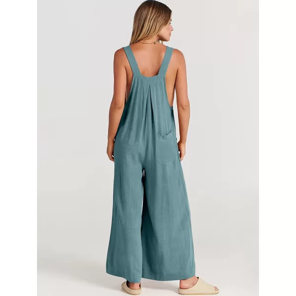 imageANRABESS Womens Overalls Jumpsuit Casual Loose Sleeveless Adjustable Straps Bib Wide Leg Outfits with PocketsLake