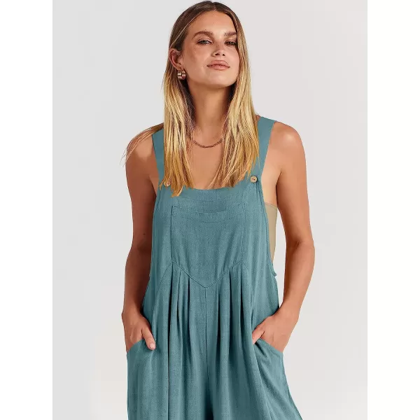imageANRABESS Womens Overalls Jumpsuit Casual Loose Sleeveless Adjustable Straps Bib Wide Leg Outfits with PocketsLake